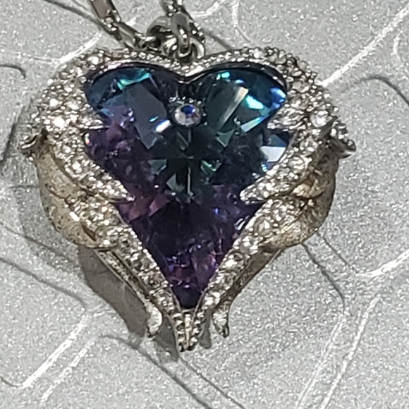 Angel Wings Love Silver White Zircon Sky Blue Crystal Pendant Necklace - Picture 5 of 13